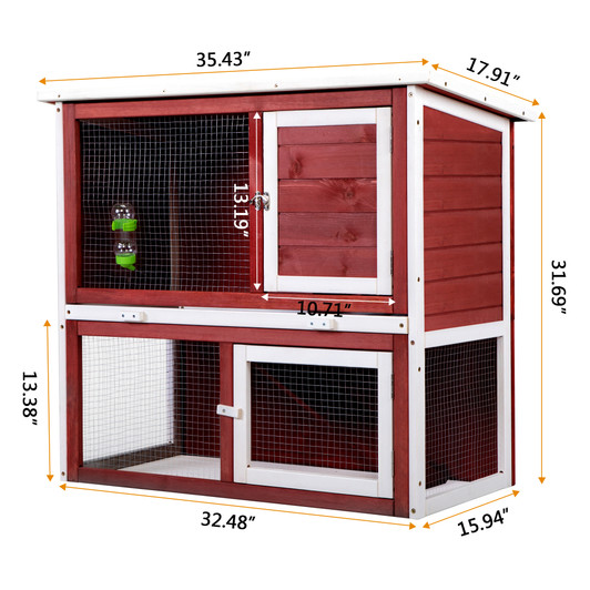 A2ZHOME Wooden Rabbit Hutch with Pull Out Tray, Weatherproof 2-Tier Bunny Run Cage, Outdoor Animal Enclosure for Multiple Pets