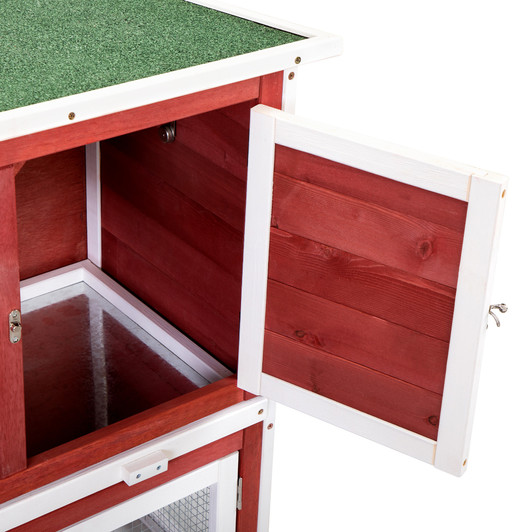 A2ZHOME Wooden Rabbit Hutch with Pull Out Tray, Weatherproof 2-Tier Bunny Run Cage, Outdoor Animal Enclosure for Multiple Pets