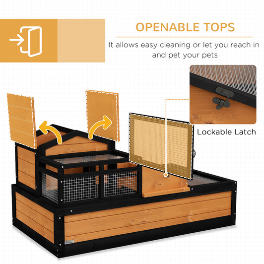 A2ZHOME PawHut 3-Room Tortoise House Habitat with Balcony & 2 Stories, Indoor/Outdoor Wooden Tortoise Enclosure with Ladder, Tray, Openable Roof, Large Reptile Cage, 44" x 25.5" x 23", Yellow