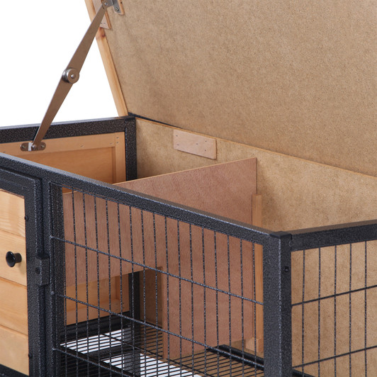 A2ZHOME PawHut Rabbit Hutch Elevated Bunny Cage Small Animal Habitat with Metal Frame, No Leak Tray, Mtetal Wire Pan and Openable Water-Resistant Asphalt Roof for Indoor/Outdoor Natural Wood
