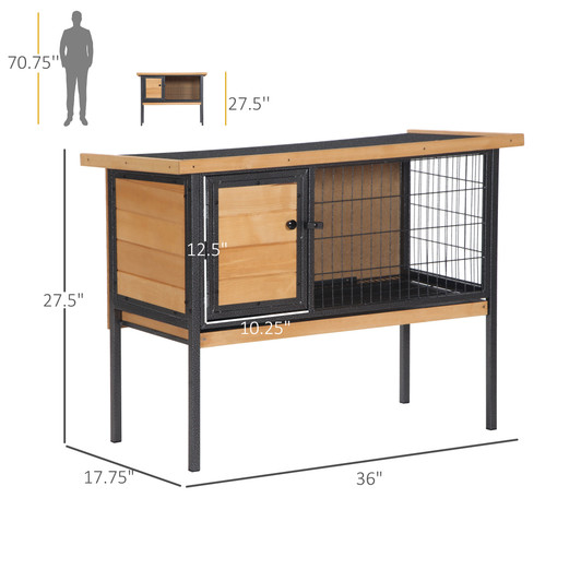 A2ZHOME PawHut Rabbit Hutch Elevated Bunny Cage Small Animal Habitat with Metal Frame, No Leak Tray, Mtetal Wire Pan and Openable Water-Resistant Asphalt Roof for Indoor/Outdoor Natural Wood