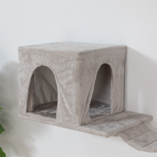 A2ZHOME Wall-mounted Cat Tree, Cat Furniture with 2 Cat Condos House, 3 Cat Wall Shelves, 2 Ladder, 1 Cat Perch, Sisal Cat Scratching Posts and Pad