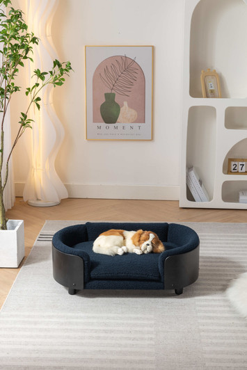 A2ZHOME Scandinavian style Elevated Dog Bed Pet Sofa With Solid Wood legs and Black Bent Wood Back, Cashmere Cushion,Mid Size