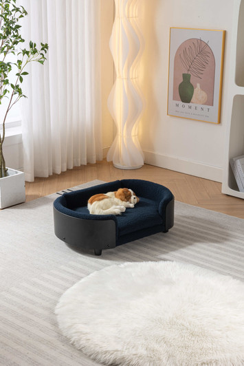 A2ZHOME Scandinavian style Elevated Dog Bed Pet Sofa With Solid Wood legs and Black Bent Wood Back, Cashmere Cushion,Mid Size
