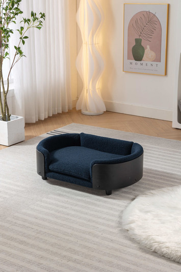 A2ZHOME Scandinavian style Elevated Dog Bed Pet Sofa With Solid Wood legs and Black Bent Wood Back, Cashmere Cushion,Mid Size