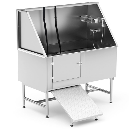 A2ZHOME Pet Bathtub - 50 Inch Professional Dog Rinse Station (Left Side Ramp) with Faucet, Leash and Other Accessories, Adjustable Legs, Pet Wash Station for Dogs of All Sizes,50.2"L x 27.6"W x 60.2"H