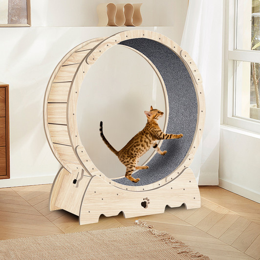 A2ZHOME Cat Exercise Wheel for Indoor Cats, Cat Running Wheel with Carpeted Runway, Cat Sport Treadmill Wheel for Kitty's Longer Life, Fitness Weight Loss Device, 37" Natural Wood Color