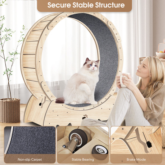 A2ZHOME Cat Exercise Wheel for Indoor Cats, Cat Running Wheel with Carpeted Runway, Cat Sport Treadmill Wheel for Kitty's Longer Life, Fitness Weight Loss Device, 37" Natural Wood Color