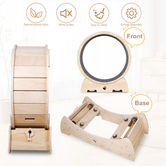 A2ZHOME Cat Exercise Wheel for Indoor Cats, Cat Running Wheel with Carpeted Runway, Cat Sport Treadmill Wheel for Kitty's Longer Life, Fitness Weight Loss Device, 37" Natural Wood Color