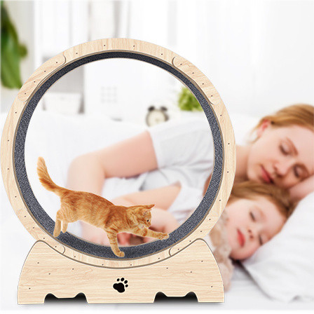 A2ZHOME Cat Exercise Wheel for Indoor Cats, Cat Running Wheel with Carpeted Runway, Cat Sport Treadmill Wheel for Kitty's Longer Life, Fitness Weight Loss Device, 37" Natural Wood Color