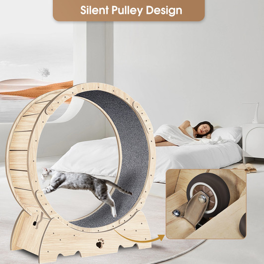 A2ZHOME Cat Exercise Wheel for Indoor Cats, Cat Running Wheel with Carpeted Runway, Cat Sport Treadmill Wheel for Kitty's Longer Life, Fitness Weight Loss Device, 37" Natural Wood Color