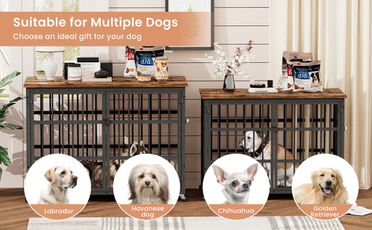 A2ZHOME Furniture style dog crate wrought iron frame door with side openings, Rustic Brown, 38.4''W x 27.7''D x 30.2''H.