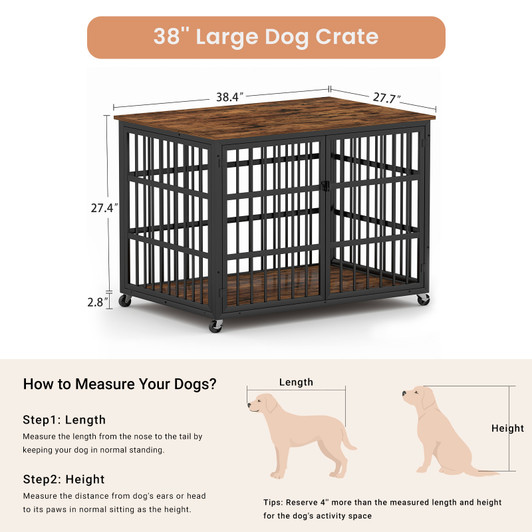 A2ZHOME Furniture style dog crate wrought iron frame door with side openings, Rustic Brown, 38.4''W x 27.7''D x 30.2''H.