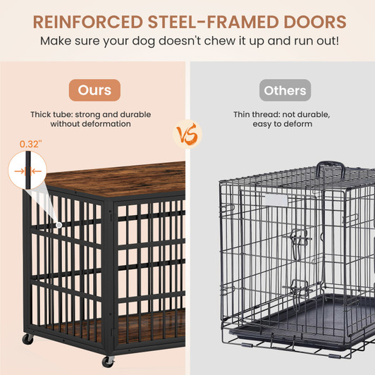 A2ZHOME Furniture style dog crate wrought iron frame door with side openings, Rustic Brown, 38.4''W x 27.7''D x 30.2''H.