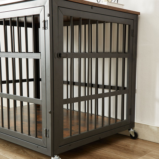A2ZHOME Furniture style dog crate wrought iron frame door with side openings, Rustic Brown, 38.4''W x 27.7''D x 30.2''H.