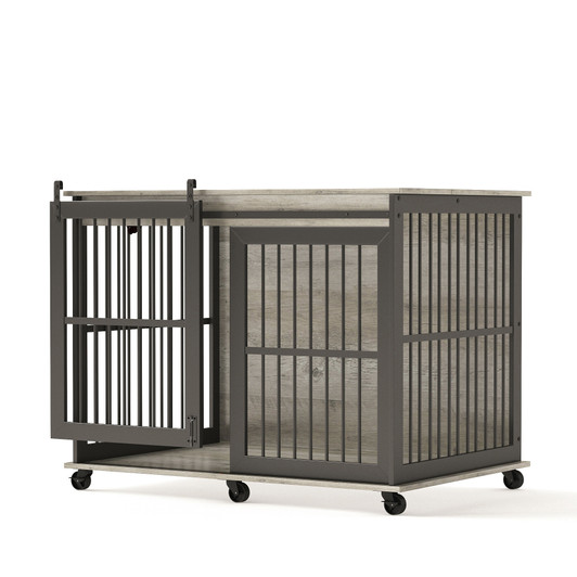 A2ZHOME Furniture dog crate sliding iron door dog crate with mat. (Grey,43.7''W x 30''D x 33.7''H)
