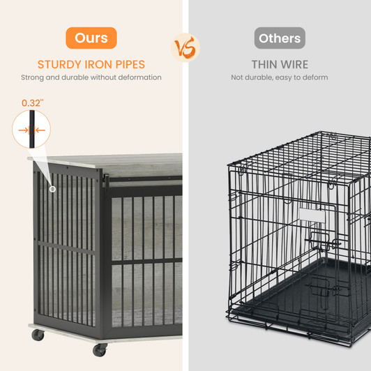 A2ZHOME Furniture dog crate sliding iron door dog crate with mat. (Grey,43.7''W x 30''D x 33.7''H)