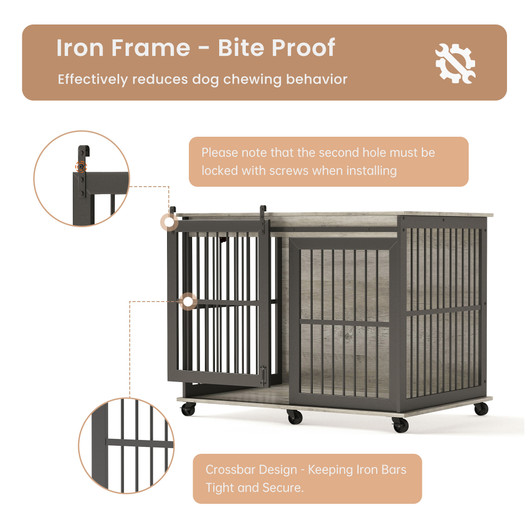 A2ZHOME Furniture dog crate sliding iron door dog crate with mat. (Grey,43.7''W x 30''D x 33.7''H)