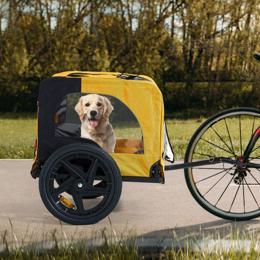 A2ZHOME Yellow Outdoor Heavy Duty Foldable Utility Pet Stroller Dog Carriers Bicycle Trailer