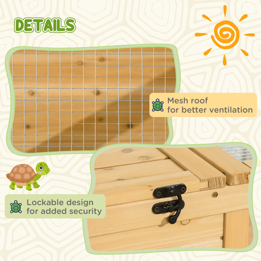 A2ZHOME PawHut Wooden Tortoise House Indoor Turtle Habitat Enclosure Outdoor Reptile Cage for Lizards, Geckos, Yellow