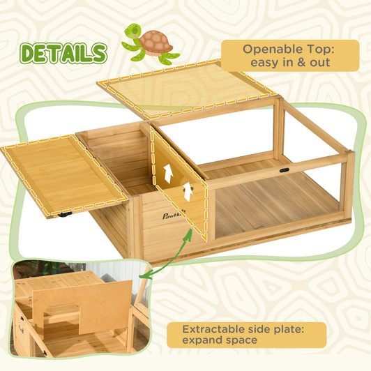 A2ZHOME PawHut Wooden Tortoise House Indoor Turtle Habitat Enclosure Outdoor Reptile Cage for Lizards, Geckos, Yellow