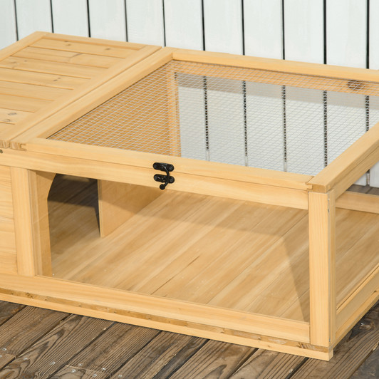A2ZHOME PawHut Wooden Tortoise House Indoor Turtle Habitat Enclosure Outdoor Reptile Cage for Lizards, Geckos, Yellow