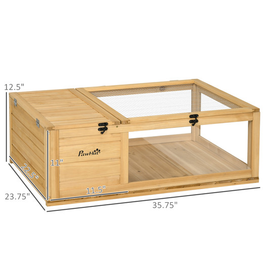 A2ZHOME PawHut Wooden Tortoise House Indoor Turtle Habitat Enclosure Outdoor Reptile Cage for Lizards, Geckos, Yellow