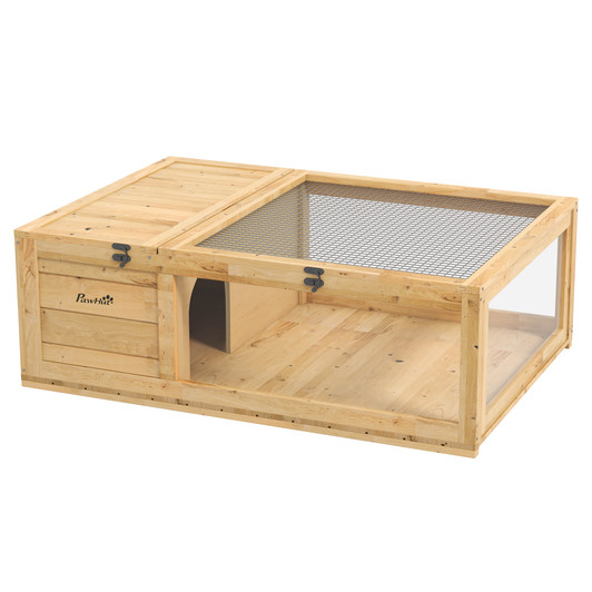 A2ZHOME PawHut Wooden Tortoise House Indoor Turtle Habitat Enclosure Outdoor Reptile Cage for Lizards, Geckos, Yellow