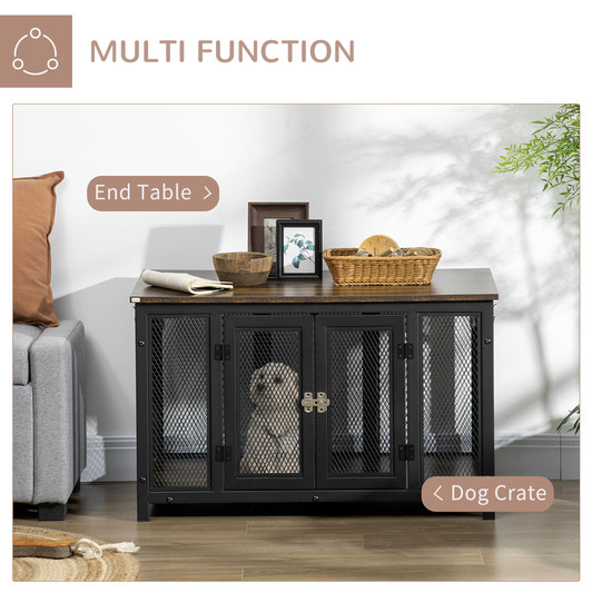 A2ZHOME PawHut Furniture Style Dog Crate with Openable Top, Big Dog Crate End Table, Puppy Crate for Small Dogs Indoor, Spacious Interior, Pet Kennel, Brown, Black