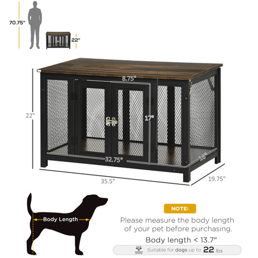 A2ZHOME PawHut Furniture Style Dog Crate with Openable Top, Big Dog Crate End Table, Puppy Crate for Small Dogs Indoor, Spacious Interior, Pet Kennel, Brown, Black
