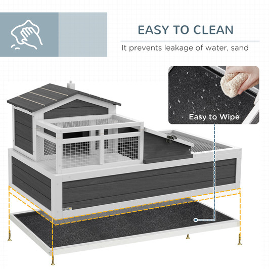 A2ZHOME PawHut 3-Room Tortoise House Habitat with Balcony & 2 Stories, Indoor/Outdoor Wooden Tortoise Enclosure with Ladder, Tray, Openable Roof, Large Reptile Cage, 44" x 25.5" x 23", Gray