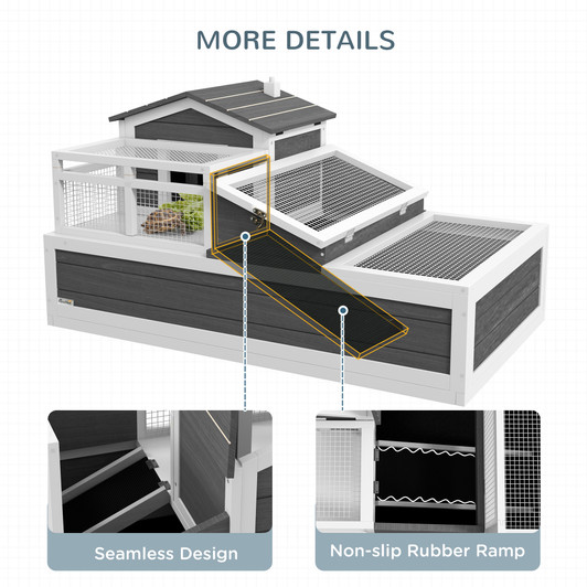 A2ZHOME PawHut 3-Room Tortoise House Habitat with Balcony & 2 Stories, Indoor/Outdoor Wooden Tortoise Enclosure with Ladder, Tray, Openable Roof, Large Reptile Cage, 44" x 25.5" x 23", Gray