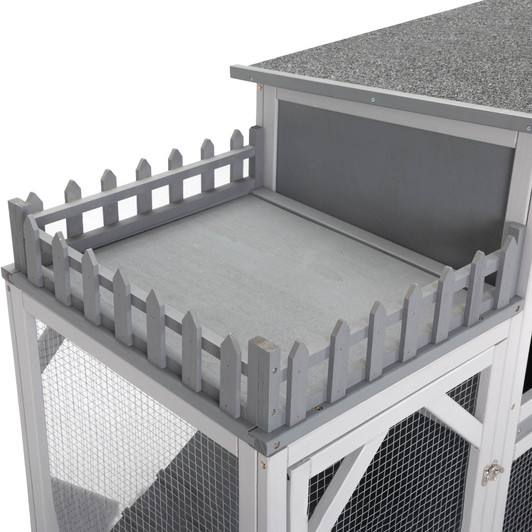A2ZHOME Large Rabbit Hutch, Wooden Bunny Cage with Casters, Fence, Trays, Water Bottle, Indoor and Outdoor Animal House for Rest and Run, Easy Clean, Gray