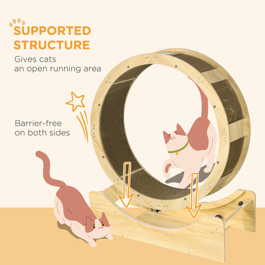 A2ZHOME PawHut Cat Wheel for Indoor Cats, 36" Cat Treadmill with Scratching Pads, Cat Exercise Running Wheel with Brake for Health and Fitness, Oak