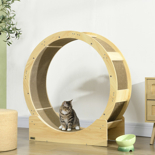 A2ZHOME PawHut Cat Wheel for Indoor Cats, 36" Cat Treadmill with Scratching Pads, Cat Exercise Running Wheel with Brake for Health and Fitness, Oak