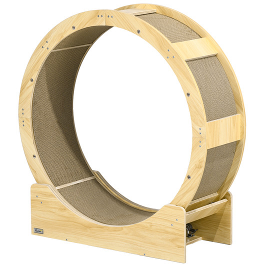 A2ZHOME PawHut Cat Wheel for Indoor Cats, 36" Cat Treadmill with Scratching Pads, Cat Exercise Running Wheel with Brake for Health and Fitness, Oak