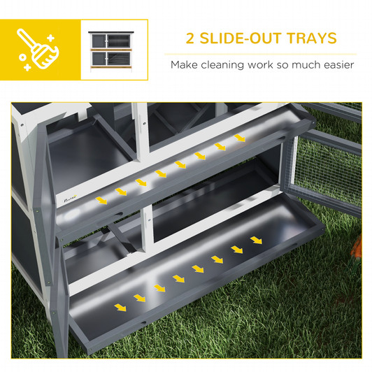 A2ZHOME PawHut Wooden Bunny Rabbit Hutch, Small Animal Habitat with Ramp, Removable Tray & Weatherproof Roof, Indoor/Outdoor, Gray