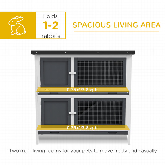 A2ZHOME PawHut Wooden Bunny Rabbit Hutch, Small Animal Habitat with Ramp, Removable Tray & Weatherproof Roof, Indoor/Outdoor, Gray