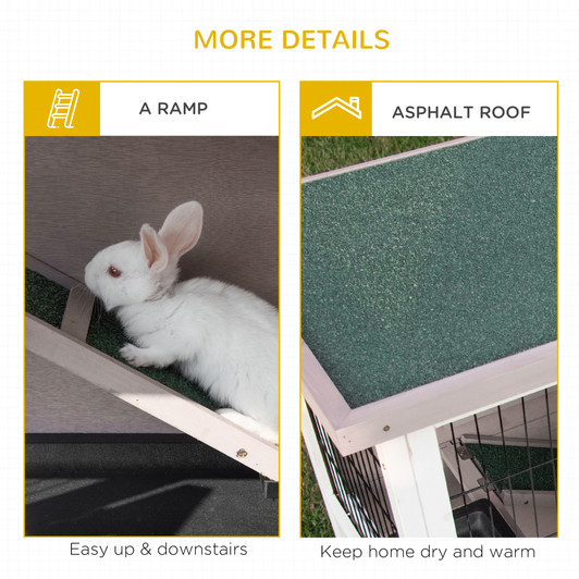 A2ZHOME PawHut Indoor or Outdoor Rabbit Hutch with Quick on-the-Go Feeding, Wood Rabbit Cage, Long Hopping Distance, Medium Rabbit Hutch, 4 Door, No Leak Tray, Grey Brown