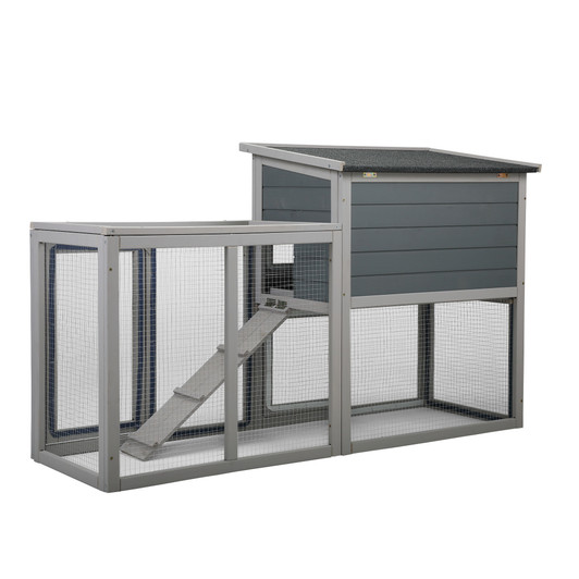 A2ZHOME Wooden Rabbit Hutch Chicken Coop with 1 Removable Tray and 3 Lockable Doors for Indoor and Outdoor Use, Gray+White XH