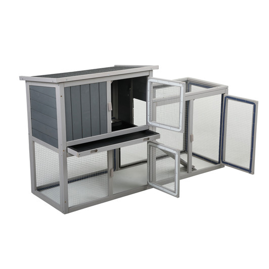 A2ZHOME Wooden Rabbit Hutch Chicken Coop with 1 Removable Tray and 3 Lockable Doors for Indoor and Outdoor Use, Gray+White XH