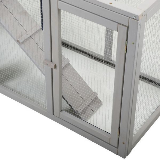 A2ZHOME Wooden Rabbit Hutch Chicken Coop with 1 Removable Tray and 3 Lockable Doors for Indoor and Outdoor Use, Gray+White XH