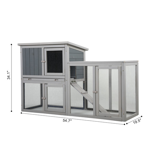 A2ZHOME Wooden Rabbit Hutch Chicken Coop with 1 Removable Tray and 3 Lockable Doors for Indoor and Outdoor Use, Gray+White XH