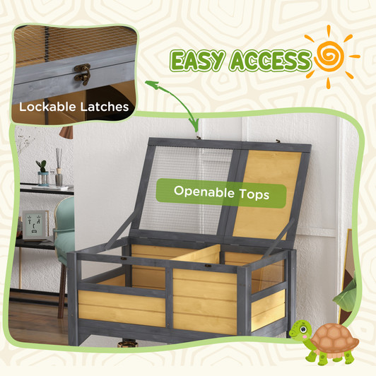 A2ZHOME PawHut Tortoise Habitat with Shelf Storage, Tortoise Enclosure with Weather Protection, Tortoise Gift Accessory, Reptile Enclosure with Tray, Light Support Frame, Yellow
