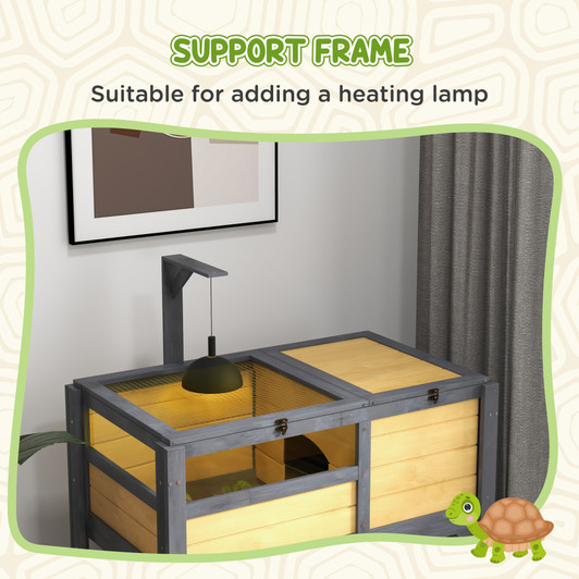 A2ZHOME PawHut Tortoise Habitat with Shelf Storage, Tortoise Enclosure with Weather Protection, Tortoise Gift Accessory, Reptile Enclosure with Tray, Light Support Frame, Yellow