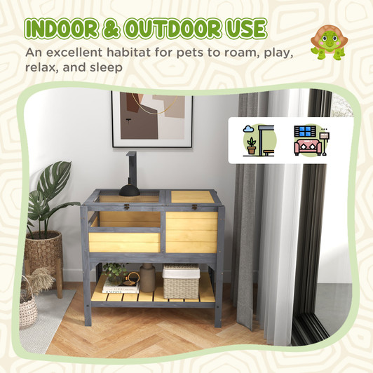 A2ZHOME PawHut Tortoise Habitat with Shelf Storage, Tortoise Enclosure with Weather Protection, Tortoise Gift Accessory, Reptile Enclosure with Tray, Light Support Frame, Yellow