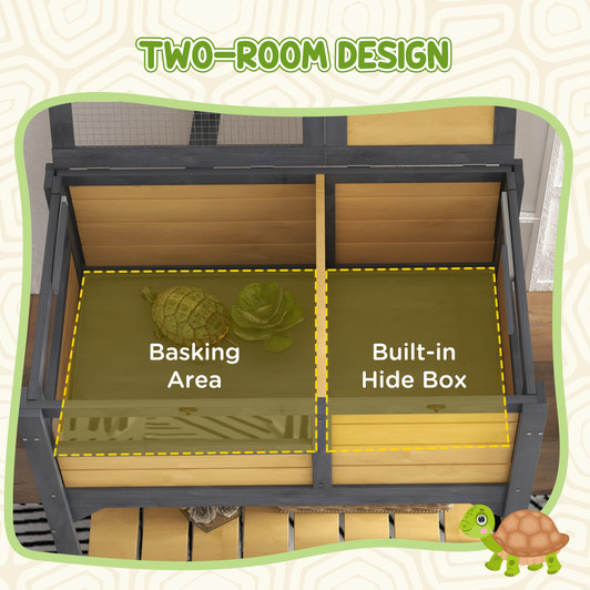 A2ZHOME PawHut Tortoise Habitat with Shelf Storage, Tortoise Enclosure with Weather Protection, Tortoise Gift Accessory, Reptile Enclosure with Tray, Light Support Frame, Yellow
