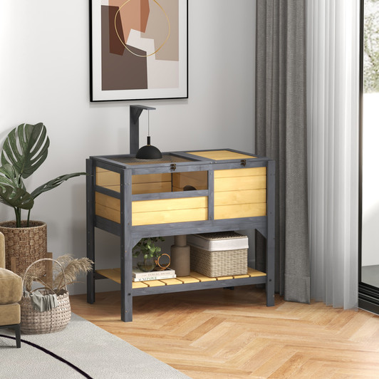 A2ZHOME PawHut Tortoise Habitat with Shelf Storage, Tortoise Enclosure with Weather Protection, Tortoise Gift Accessory, Reptile Enclosure with Tray, Light Support Frame, Yellow