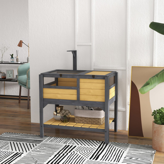A2ZHOME PawHut Tortoise Habitat with Shelf Storage, Tortoise Enclosure with Weather Protection, Tortoise Gift Accessory, Reptile Enclosure with Tray, Light Support Frame, Yellow