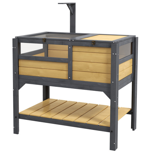 A2ZHOME PawHut Tortoise Habitat with Shelf Storage, Tortoise Enclosure with Weather Protection, Tortoise Gift Accessory, Reptile Enclosure with Tray, Light Support Frame, Yellow